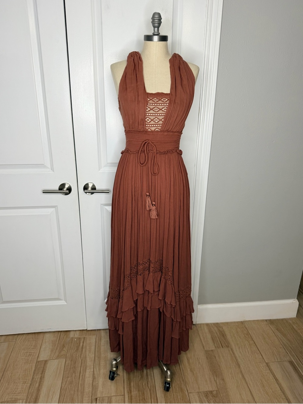 Free People Santa Maria Maxi Dress Crochet Size Medium Free-est Rust Brown - Picture 5 of 11
